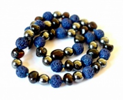 Dark Cherry Amber, Hematite and Blue Lava Necklace